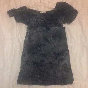 Strapless black tie-dye mini dress